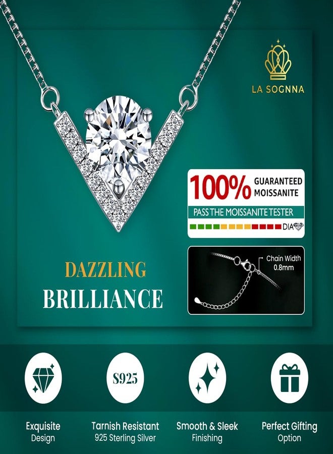 LaSognna 2 Carat Moissanite Necklace Pendant for Women, Sterling Silver, GRA Certified - Elegant Christmas Gift for Wife, Girlfriend, Mom, or Anyone Special (Bella V, Silver, 2 CT) - Image 4